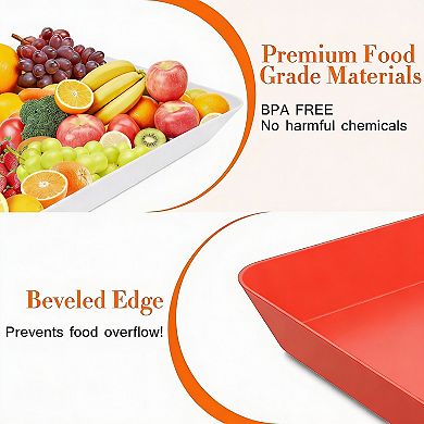 4-Piece Reusable Plastic Serving Trays for Food and Storage