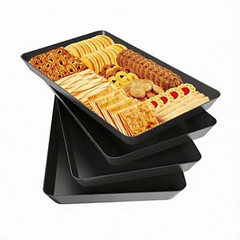 4 pc Reusable Plastic Serving Trays for Food and Storage