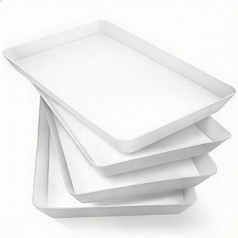 4 pc Reusable Plastic Serving Trays for Food and Storage