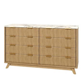 Fluted Dresser with Eight Drawers and Curved Design for Bedroom and Hallway Storage