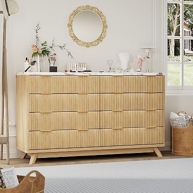 Fluted Dresser with Eight Drawers and Curved Design for Bedroom and Hallway Storage