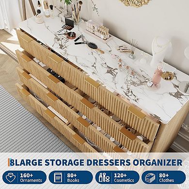 Fluted Dresser with Eight Drawers and Curved Design for Bedroom and Hallway Storage