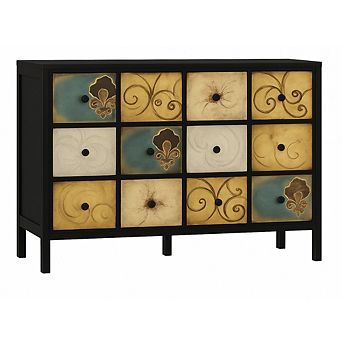 6 Drawers Dresser for Bedroom Wood Rustic Chest of Drawers Retro Floral Pattern Drawer