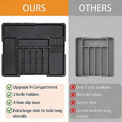 Expandable Silverware Organizer with Knife Blocks - 9 Compartments
