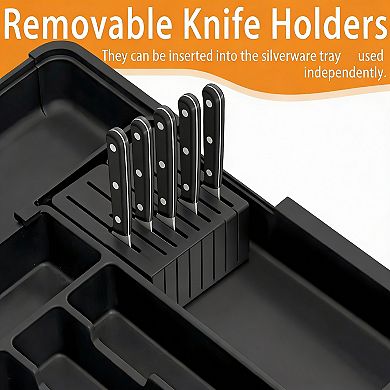 Expandable Silverware Organizer with Knife Blocks - 9 Compartments