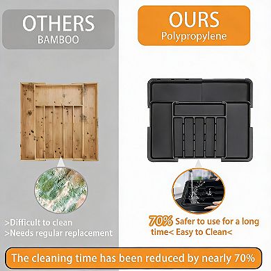 Expandable Silverware Organizer with Knife Blocks - 9 Compartments