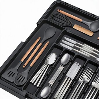 Expandable Silverware Organizer with Knife Blocks - 9 Compartments