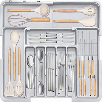 Expandable Silverware Organizer with Knife Blocks - 9 Compartments