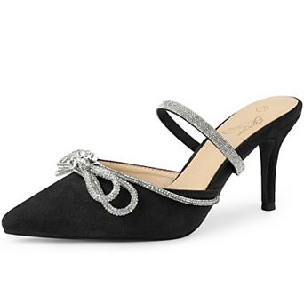 Women's Rhinestones Bow Pointed Toe Slip on Stiletto Heel Mules