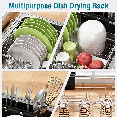 Expandable Stainless Steel Dish Rack for Countertop, In-Sink, Over-Sink