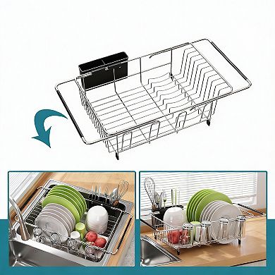 Expandable Stainless Steel Dish Rack for Countertop, In-Sink, Over-Sink
