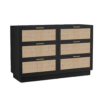 6 Drawer Rattan Dresser for Bedroom, Integrated Cabinet Body & Legs Design
