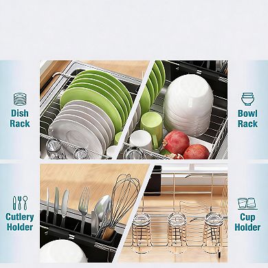 Expandable Stainless Steel Dish Rack for Small Kitchens - In-Sink, Over-Sink, or Countertop