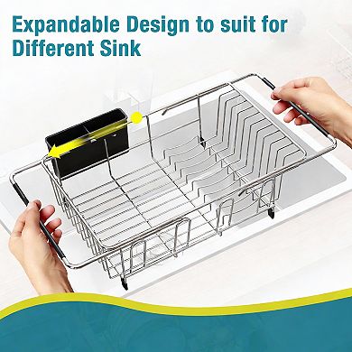 Expandable Stainless Steel Dish Rack for Small Kitchens - In-Sink, Over-Sink, or Countertop