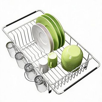 Expandable Stainless Steel Dish Rack for Small Kitchens - In-Sink, Over-Sink, or Countertop