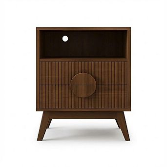 1 pc Modern Fluted Night Stand Bedroom Nightstand with USB Charging Station Wood Fluted Bedside Table