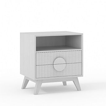 1 pc Modern Fluted Night Stand Bedroom Nightstand with USB Charging Station Wood Fluted Bedside Table