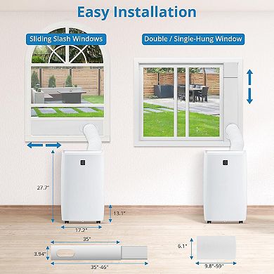 14,000 BTU 4-in-1 Portable AC for 750 Sq.Ft - Quiet with Remote, Sleep Mode, Timer & Window Kit