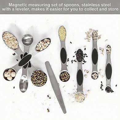 Magnetic Measuring Spoons Set: Stainless Steel, Dual-Headed, Stackable