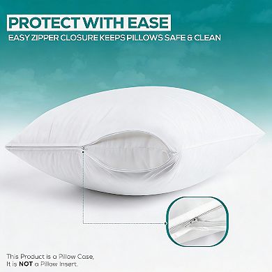 2-Pack Standard Size Pillow Protectors Waterproof Zippered Dust Mite Proof
