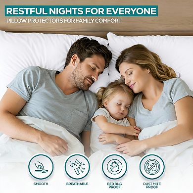 2-Pack Standard Size Pillow Protectors Waterproof Zippered Dust Mite Proof