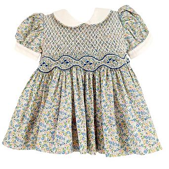 Baby Girls Floral Smocked Dress with Embroidery