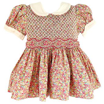 Baby Girls Floral Smocked Dress with Embroidery