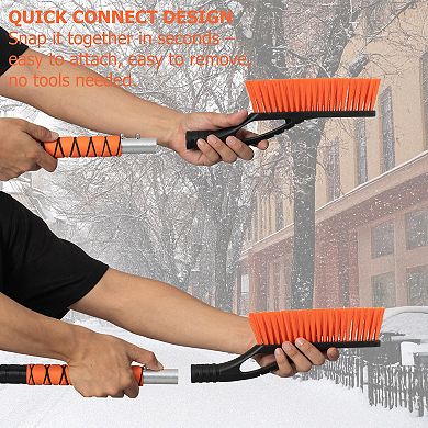27" Aluminum Snow Brush and Ice Scraper with Non-Slip Foam Handle and Scratch-Free Bristles