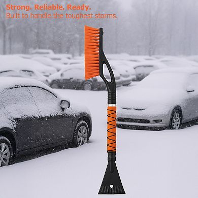 27" Aluminum Snow Brush and Ice Scraper with Non-Slip Foam Handle and Scratch-Free Bristles