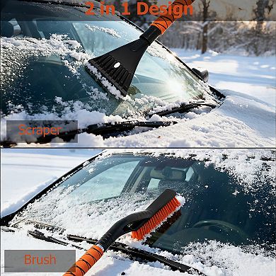 27" Aluminum Snow Brush and Ice Scraper with Non-Slip Foam Handle and Scratch-Free Bristles