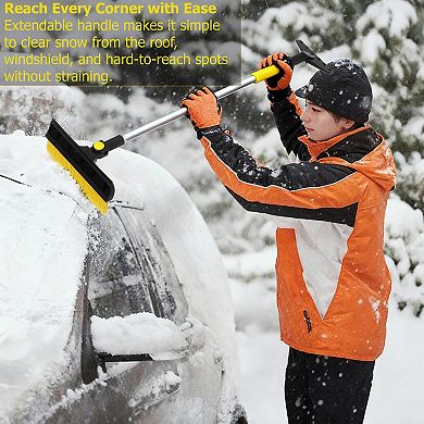 30-43" Snow Brush with Built-in Squeegee & Ice Scraper Scratch-Free Bristles