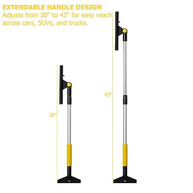 30-43" Snow Brush with Built-in Squeegee & Ice Scraper Scratch-Free Bristles