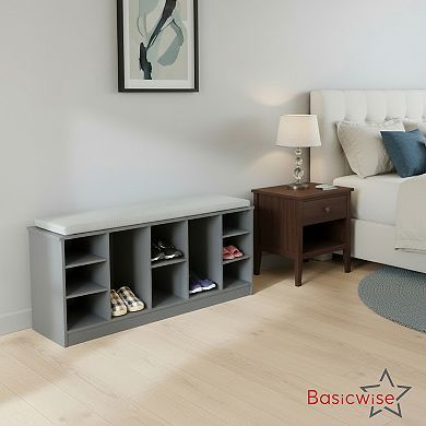 Multi-Purpose Wooden Shoe Storage Bench Cushioned Seat Open Cubby Compartments