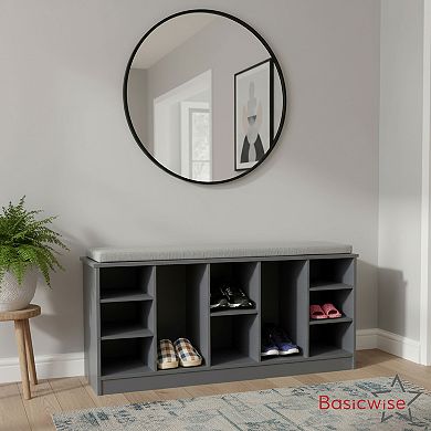 Multi-Purpose Wooden Shoe Storage Bench Cushioned Seat Open Cubby Compartments