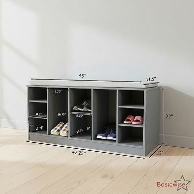 Multi-Purpose Wooden Shoe Storage Bench Cushioned Seat Open Cubby Compartments