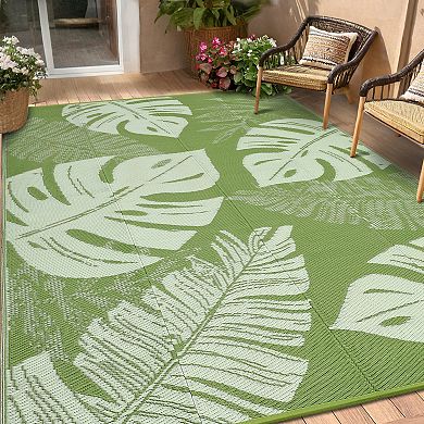 Modern Leaf Area Rug Stain Resistant Waterproof Breathable UV Resistant Portable Carpet for Outdoor