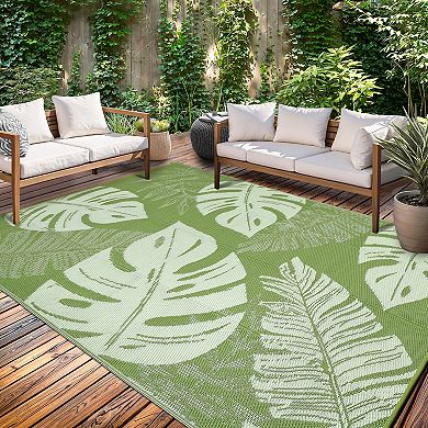 Modern Leaf Area Rug Stain Resistant Waterproof Breathable UV Resistant Portable Carpet for Outdoor