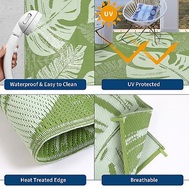 Modern Leaf Area Rug Stain Resistant Waterproof Breathable UV Resistant Portable Carpet for Outdoor
