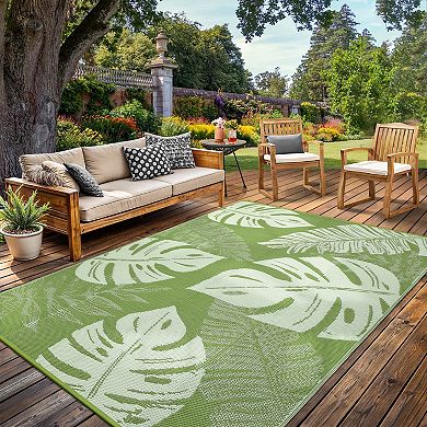 Modern Leaf Area Rug Stain Resistant Waterproof Breathable UV Resistant Portable Carpet for Outdoor