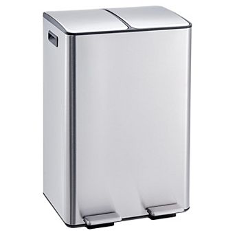 Dual Step-on Trash Can,16Gal(2x8Gal)Stainless Steel Kitchen Garbage Can with Lid,Inner Bucket