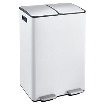 Dual Step-on Trash Can,16Gal(2x8Gal)Stainless Steel Kitchen Garbage Can with Lid,Inner Bucket
