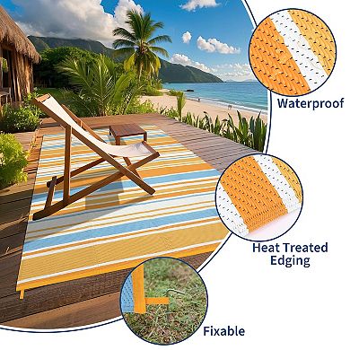 Modern Geometric Outdoor Mat Reversible Stain Resistant & Portable for Road Trips and Picnics