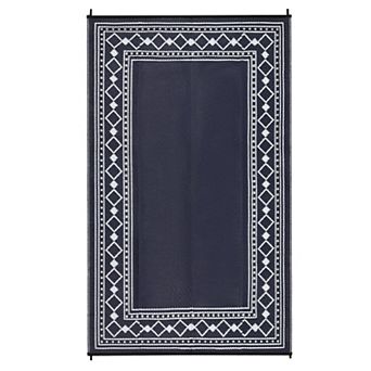 Modern Diamond Double Frame UV Resistant Woven Washable Reversible Outdoor Area Rug
