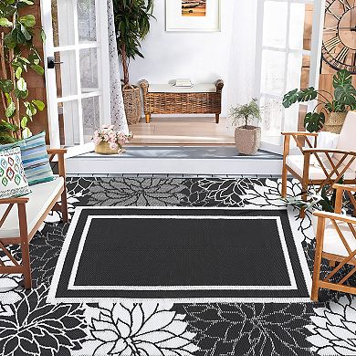 Modern Flower Border Woven Rug Waterproof Breathable Stain Resistant Portable for Outdoor