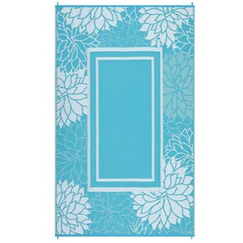 Modern Flower Border Woven Rug Waterproof Breathable Stain Resistant Portable for Outdoor