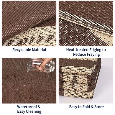Modern Bordered Woven Washable Outdoor Rug Reversible Breathable Portable Mat for RV Trip