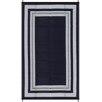 Modern Bordered Woven Washable Outdoor Rug Reversible Breathable Portable Mat for RV Trip