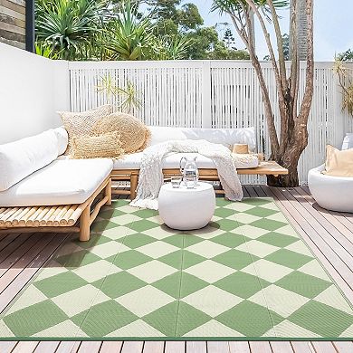 Modern Geometric Outdoor Area Rug Washable Light Weight Portable Mat for RV Trip Picnic