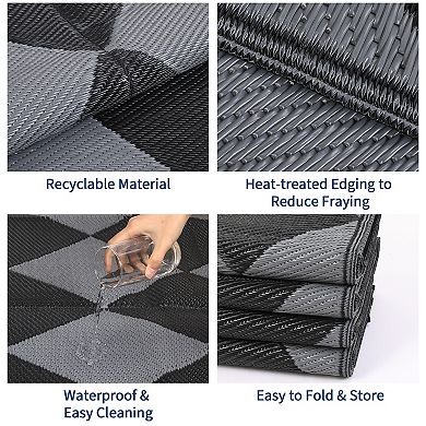 Modern Geometric Outdoor Area Rug Washable Light Weight Portable Mat for RV Trip Picnic