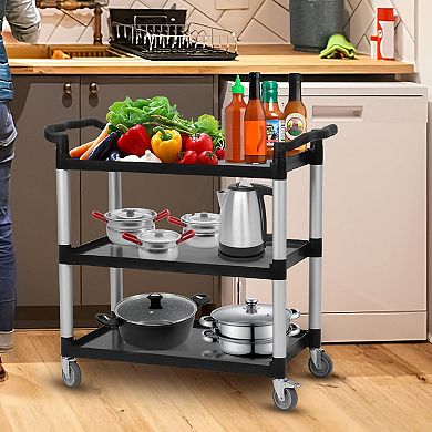360 LBS Capacity Heavy Duty Service Cart w/Locking Wheels, 3-Shelf Commercial Rolling Utility Cart